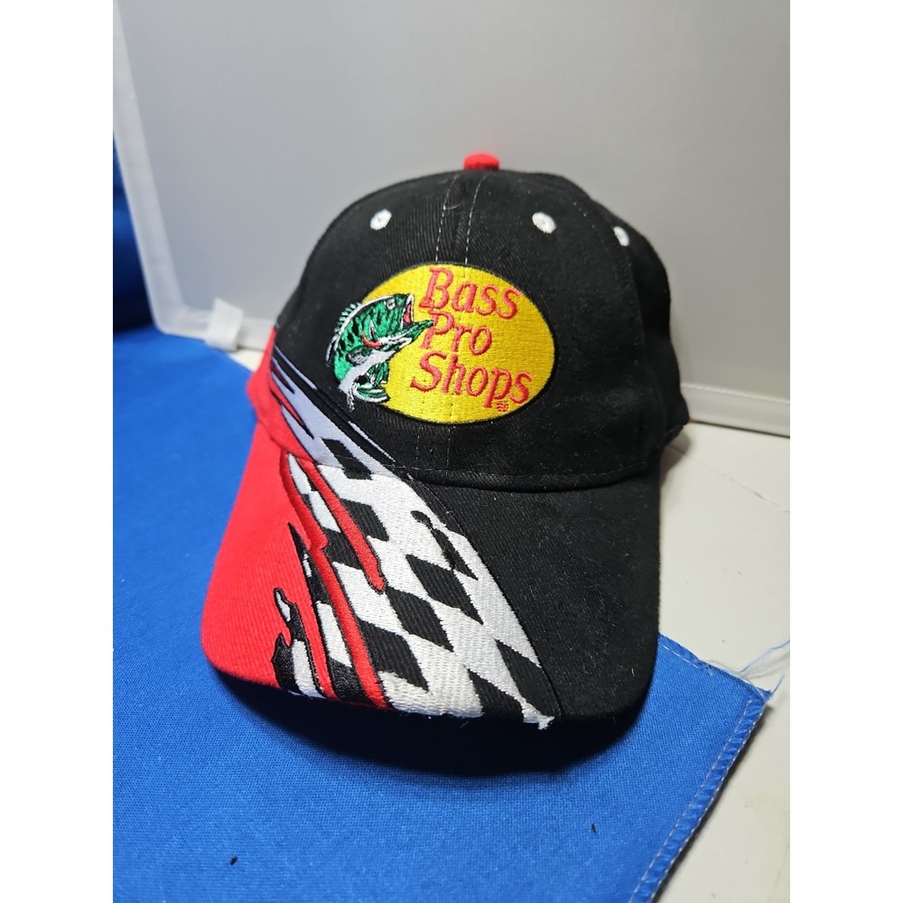 Bass Pro Shops Racing Hat Checkered Flag Embroidered Martin Truex Jr Vintage